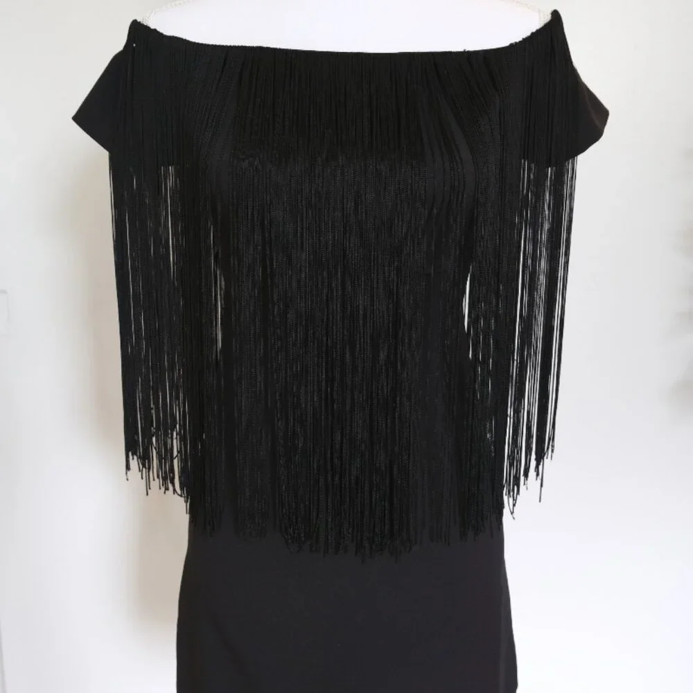 ✰ Black Fringed Zara Mini Dress - Off the Shoulder with Festival-Ready Style ✰ - Picture 6 of 15